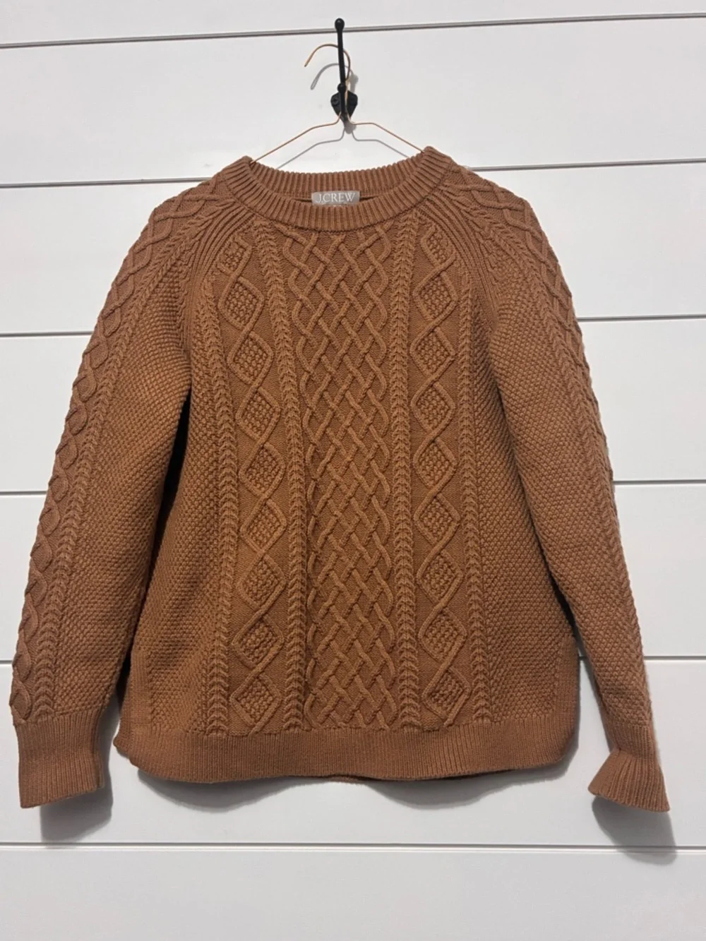J. Crew Cotton Cable-Knit Sweater, small, camel